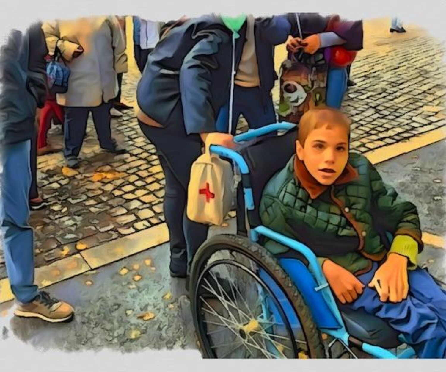 A Ukranian boy in a wheelchair, associated with The TOUCH Project Rehab Center.